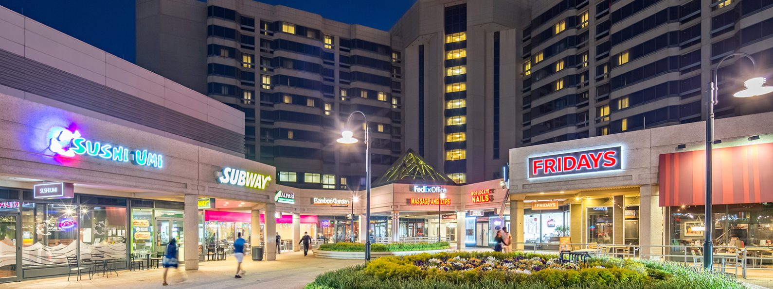 World Gate Centre storefronts at night